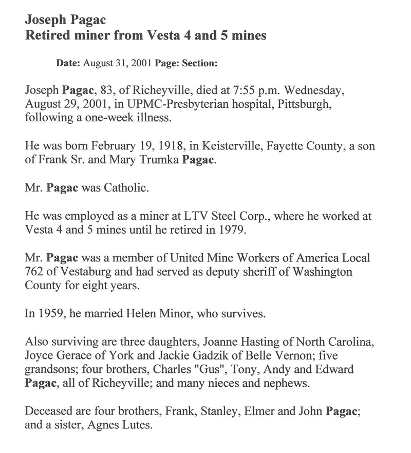 Joeph Pagac obit